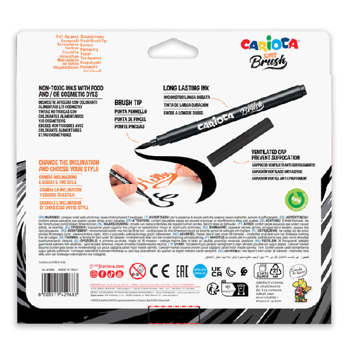 Pack de 20 Feutres CARIOCA Super-Brush soft