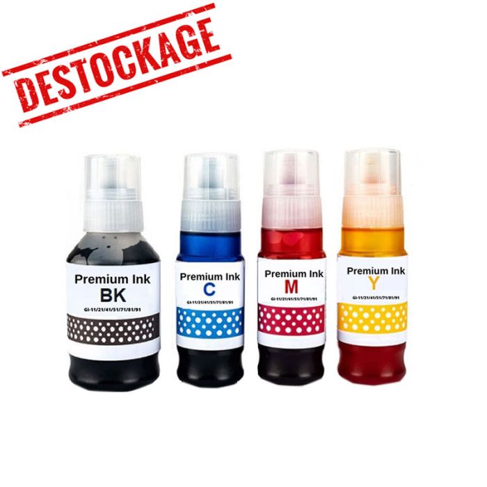 Pack de 4 bouteilles d'encre compatible Canon couleurs