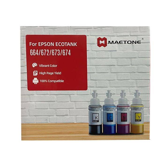 Pack de 4 Bouteilles d'encre couleurs adaptable MAETONE EPSON T664 