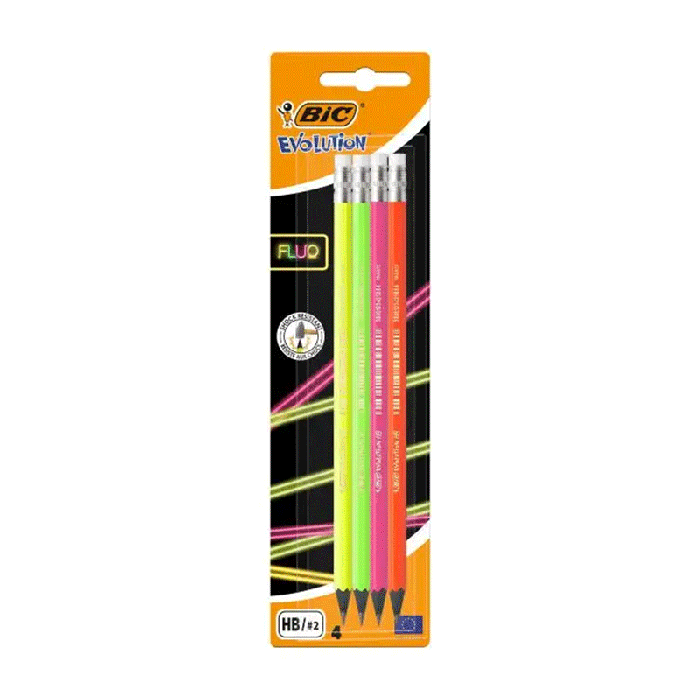 Pack de 4 crayons à papier BIC sans bois Noir Fluo