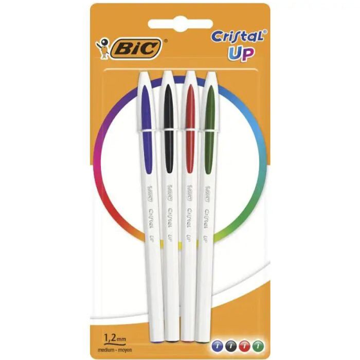 Pack de 4 Stylo Blister BIC à Bille Cristal Up - Couleurs Assorties (94640)