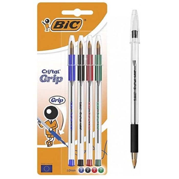 Pack de 4 Stylos BIC Cristal Grip à Bille - Couleurs Assorties (4016)