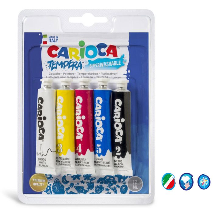 Pack de 5 Tubes De Gouache CARIOCA Blister de 12m