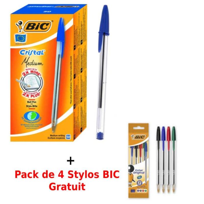 Pack de 50 Stylos BIC Cristal Medium - Bleu