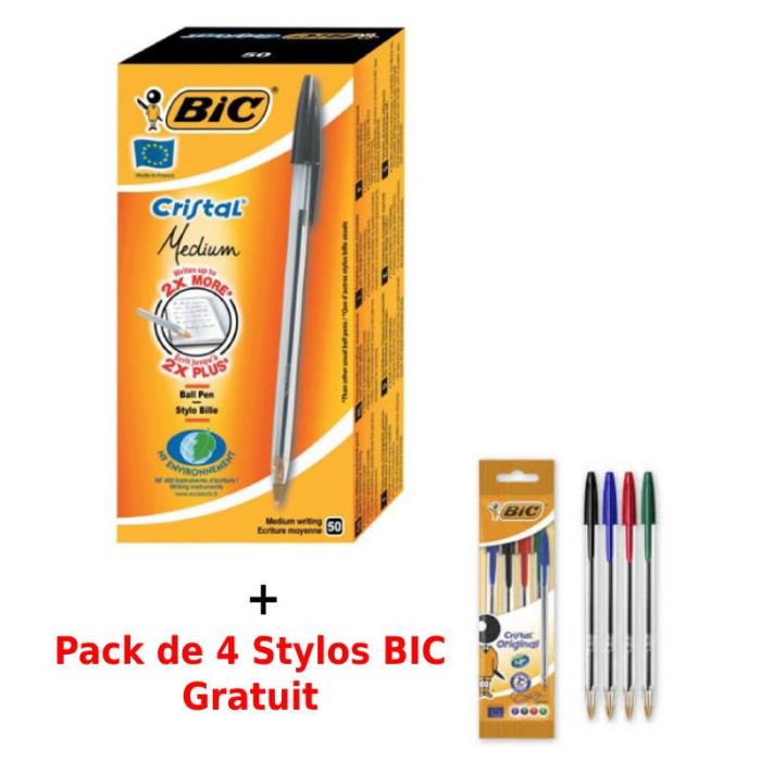Pack de 50 Stylos à Bille BIC Cristal Medium Noir
