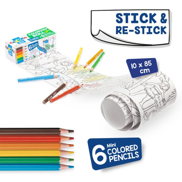 Pack de 6 MINI Crayon de Couleur CARIOCA Avec Rouleau Adhesif ABC 85X10CM 