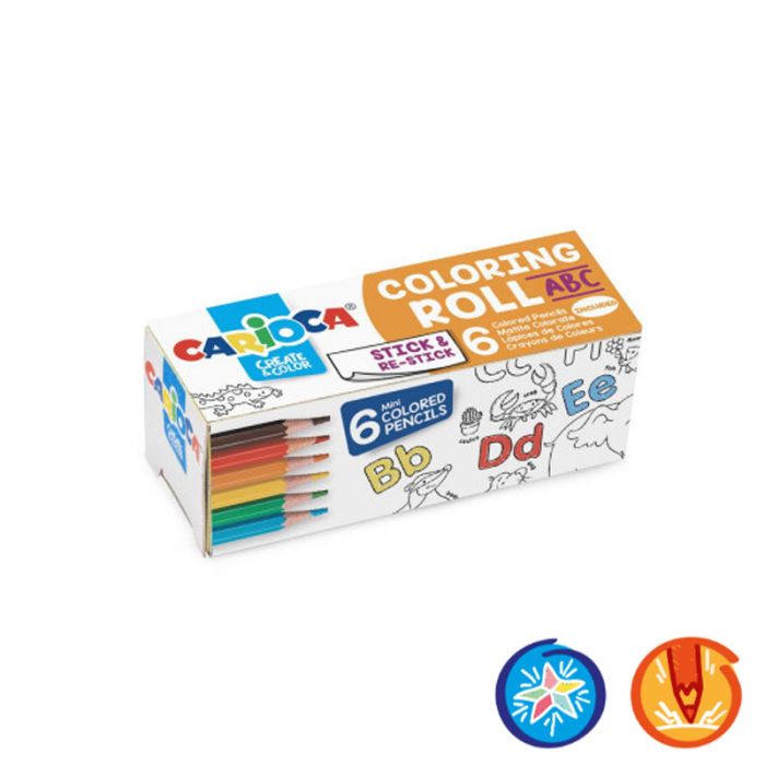 Pack de 6 MINI Crayon de Couleur CARIOCA Avec Rouleau Adhesif ABC 85X10CM 