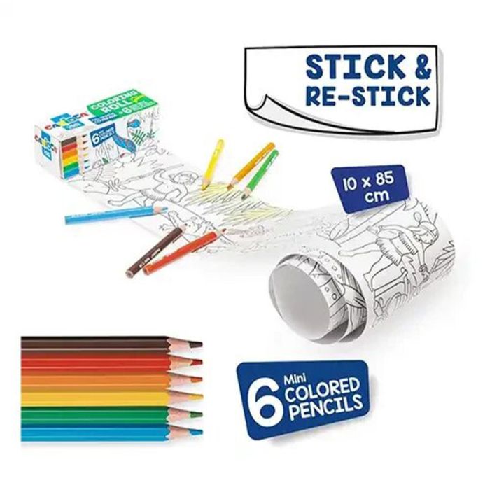 Pack de 6 MINI Crayons de Couleur CARIOCA Avec Rouleau Adhesif SEA 85X10CM 