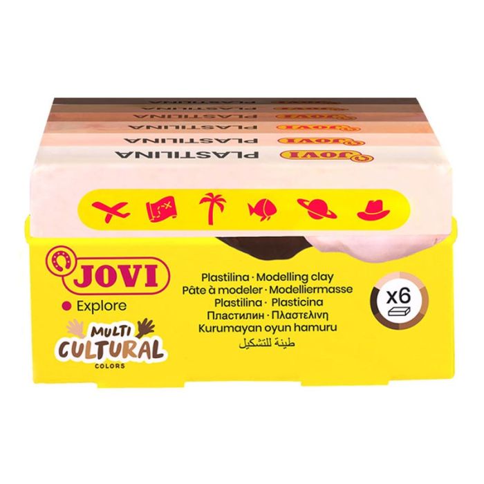 Pack de 6 pains de pâte à modeler JOVI PLASTILINA de 50 gr MULTICULTURAL