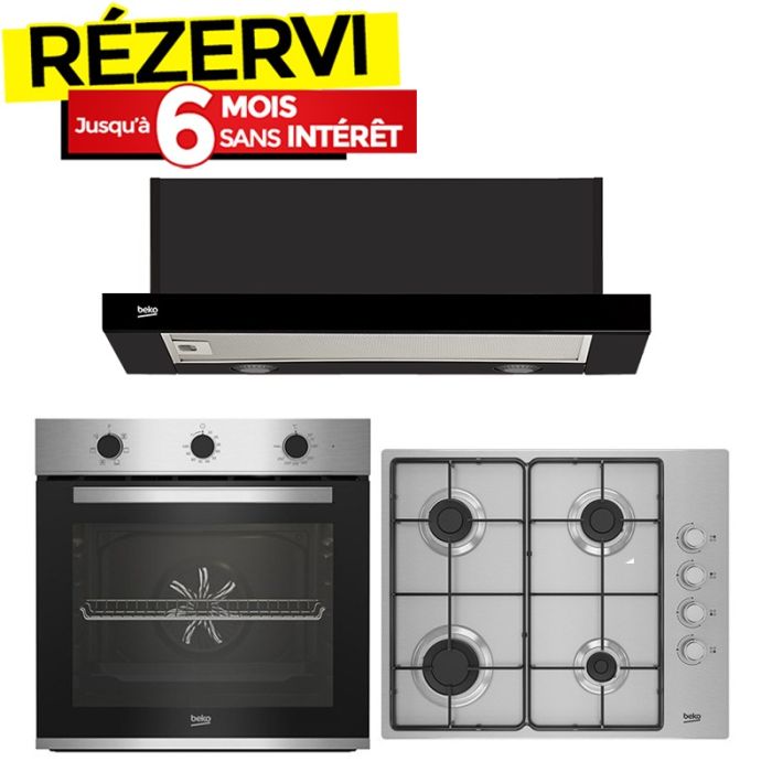 Pack Électroménager BEKO Plaque + Four + Hotte - Inox