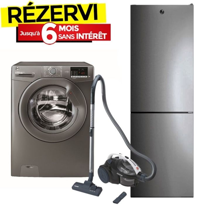Pack Électroménager HOOVER Lave Linge + Réfrigérateur + Aspirateur - Silver