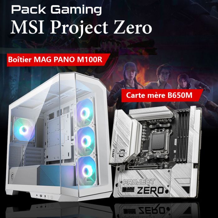 Pack Gaming MSI PROJECT ZERO Boîtier MAG PANO M100R & carte mère B650M - Blanc