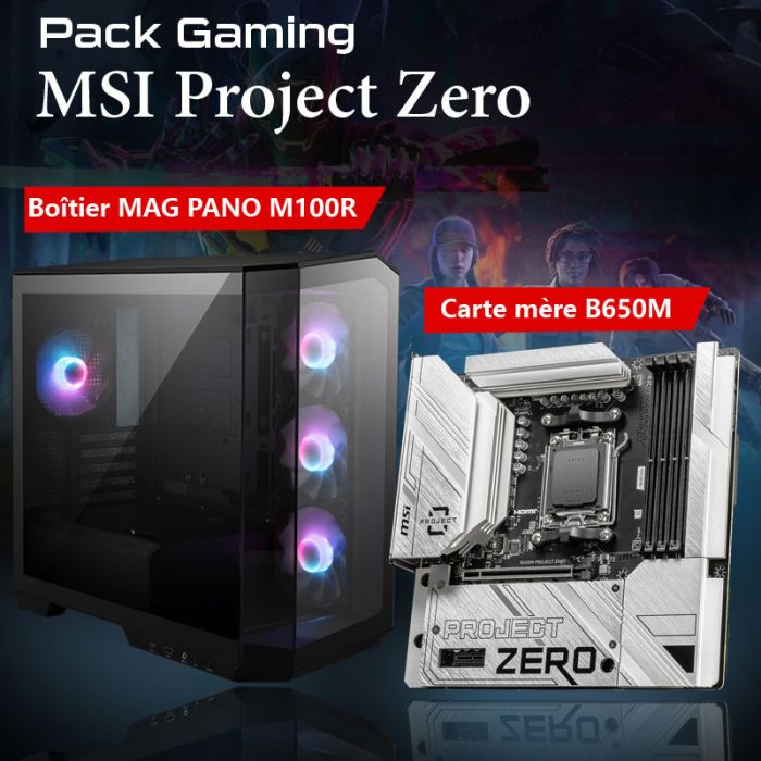 Pack Gaming MSI PROJECT ZERO Boîtier MAG PANO M100R & carte mère B650M - Noir