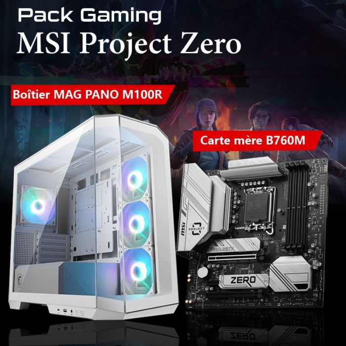 Pack Gaming MSI PROJECT ZERO Boîtier MAG PANO M100R & carte mère B760M - Blanc