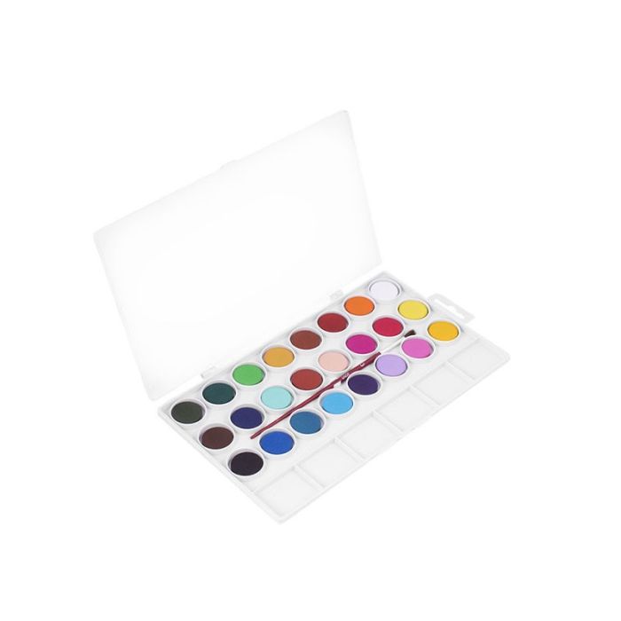 Palette 24 galets d'aquarelles de 22mm couleurs assorties + 1 pinceau