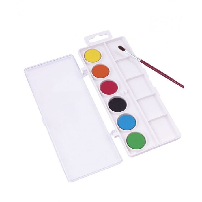 Palette 6 galets aquarelle 22mm couleurs assorties + 1 pinceau