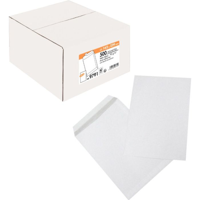 Paquet De 500 Pochettes Blanche LA COURONNE 162X229 Bande Adhésive 90 gr - (500651) 