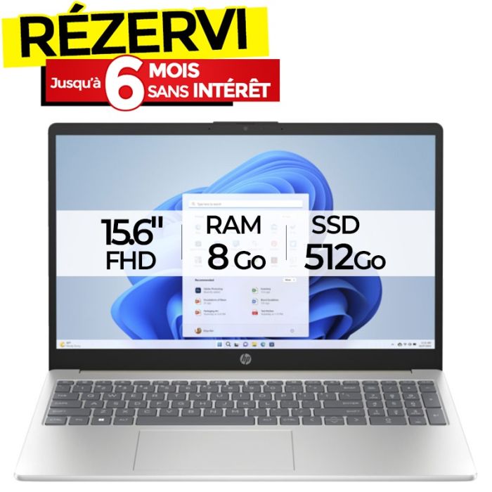 PC Portable HP 15-fd0042nk i5 13è Gén 8Go 512Go SSD - Silver