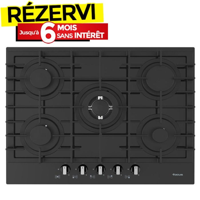 Plaque de Cuisson Encastrable FOCUS F4006BS 5 Feux 70cm - Noir