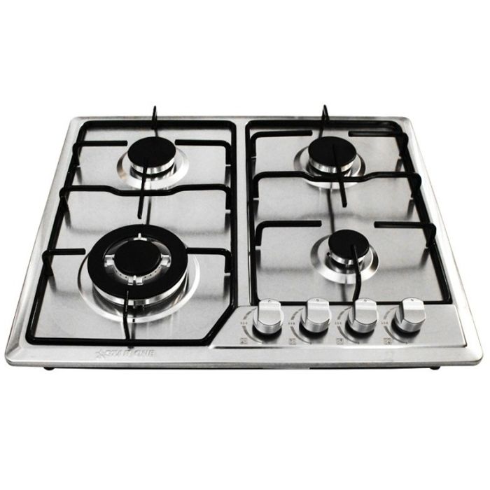 Plaque De Cuisson Gaz 4 Feux 60 Cm - Verre Trempé - Sécurité Thermocouple Anti-extinction - Convertible NG/LPG - Brûleurs 3300W, 1750W, 1000W