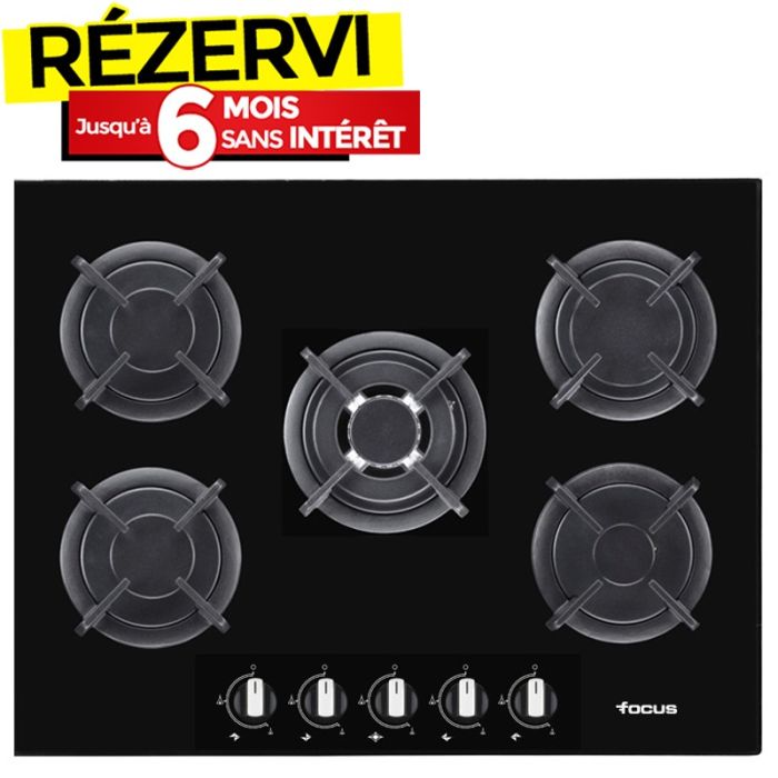 Plaque de Cuisson FOCUS F417B 5 Feux 70 cm Noir