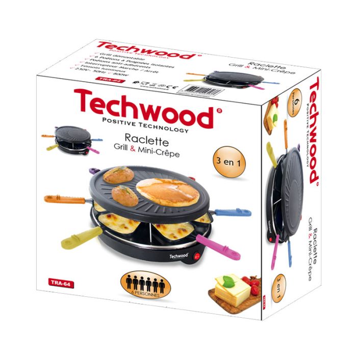 Raclette Grill Et Mini Crêperie TECHWOOD TRA-64 800W - Noir