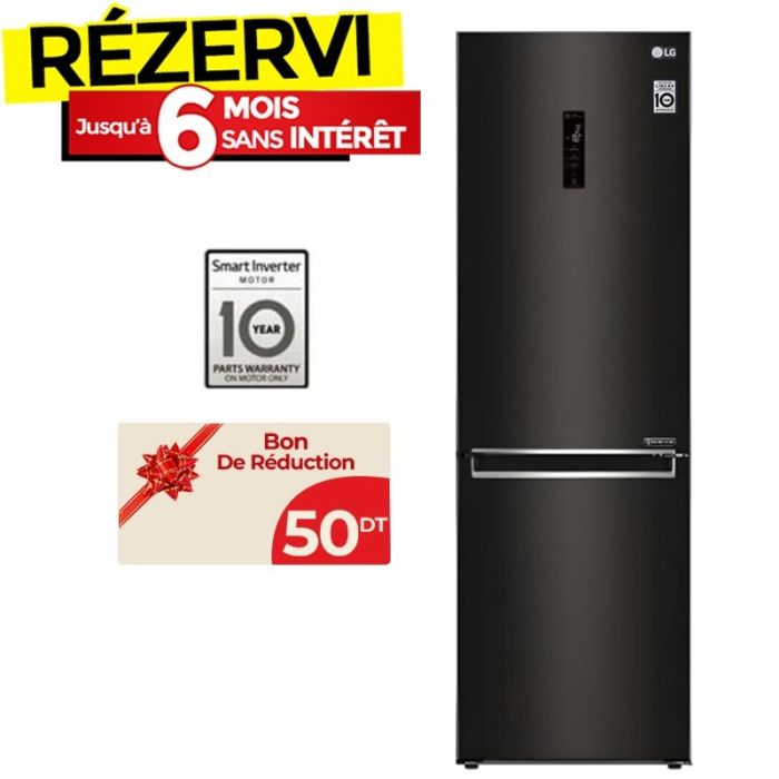 Réfrigérateur Combiné LG GR-B459NQFM 374Litres NoFrost - Noir Mat