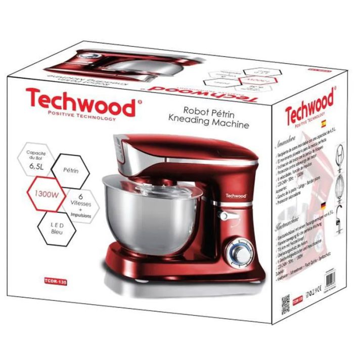 Robot Pétrin TECHWOOD TCDR-135 6.5 Litres 1300W - Rouge