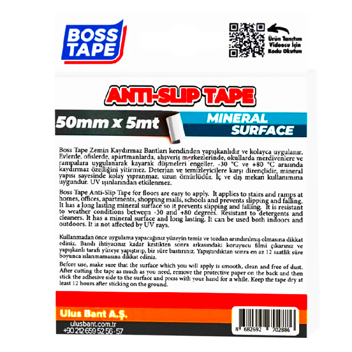 Ruban antidérapant BOSS TAPE pour escaliers au sol 50 mm x 5 mètres 