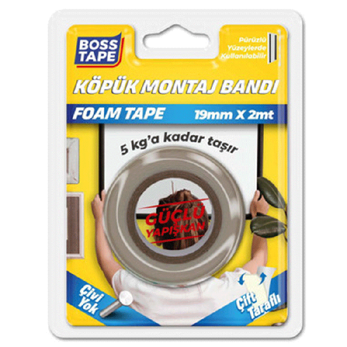 Ruban de montage BOSS TAPE en mousse acrylique ,5 kg, 19 mm x 2 mètres - Blanc 