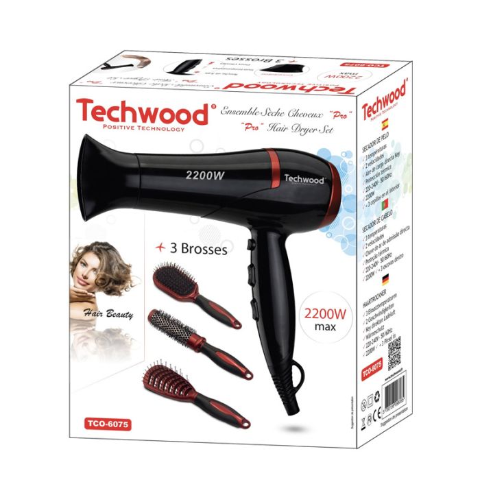 Sèche Cheveux Pro TECHWOOD TCO-6075 2200W - Noir