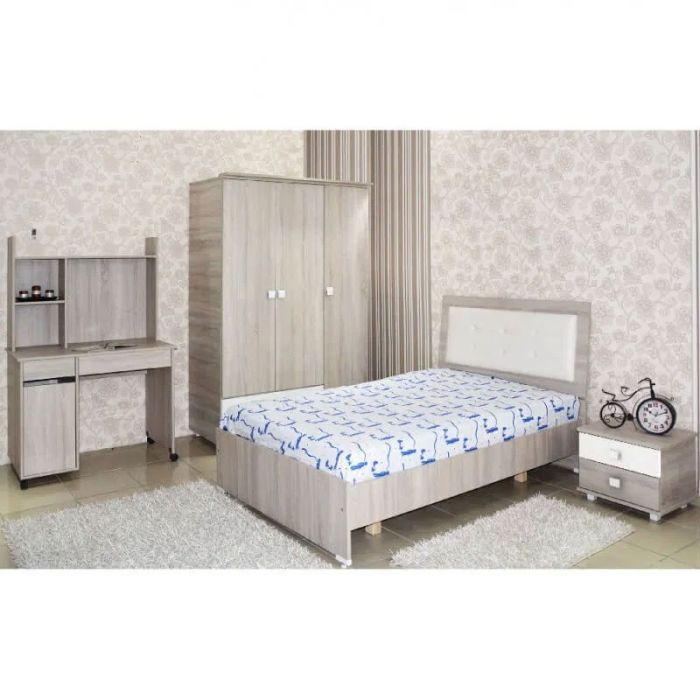 Chambre Enfant ZEINEB 190x120cm 3 Portes - Chène Brut / Blanc - Tunisie