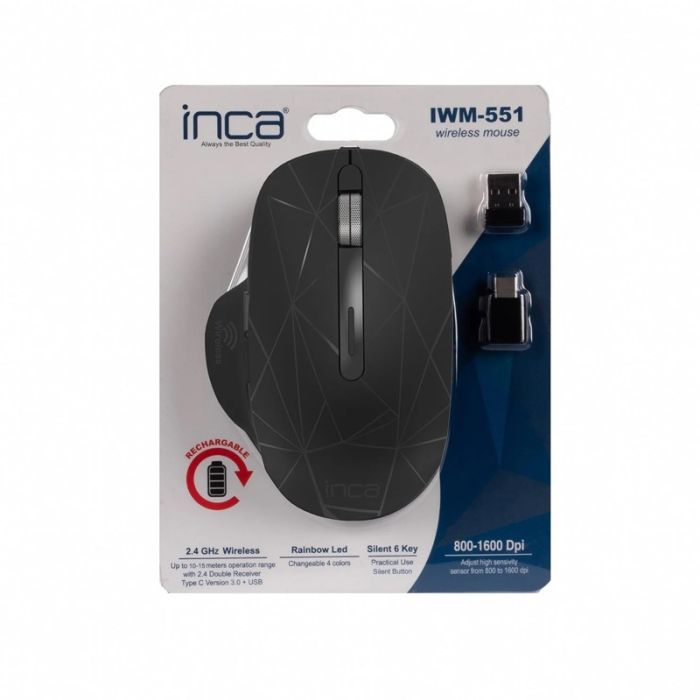 Souris Sans Fil INCA IWM-551 Rechargeable RGB  - Noir&Vert