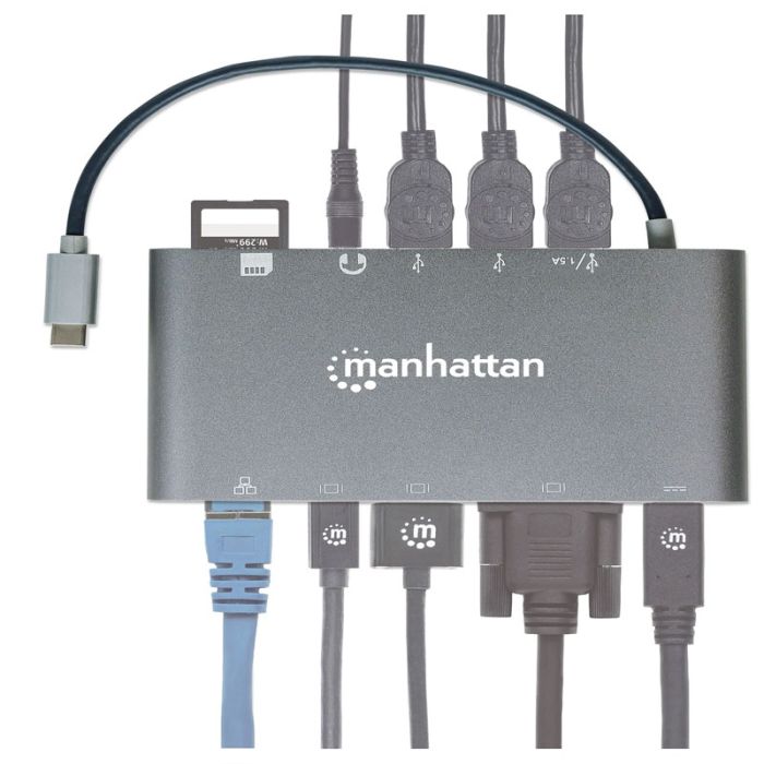 Station d'accueil MANHATTAN USB-C SuperSpeed  7 en 1 - Silver