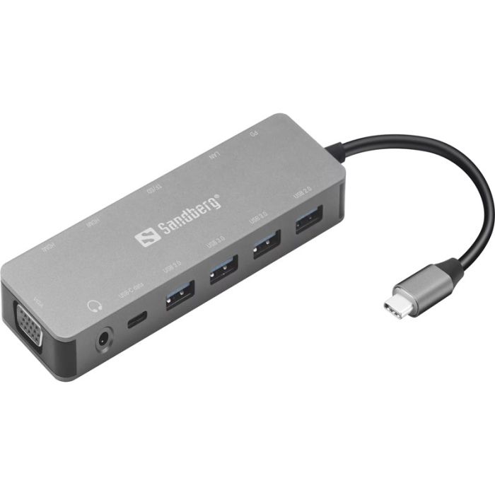 Station d'accueil SANDBERG Dock TRAVEL USB-C 13 en 1 - Gris