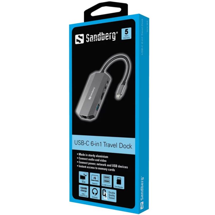 Station d'accueil SANDBERG Dock USB-C 6 IN 1