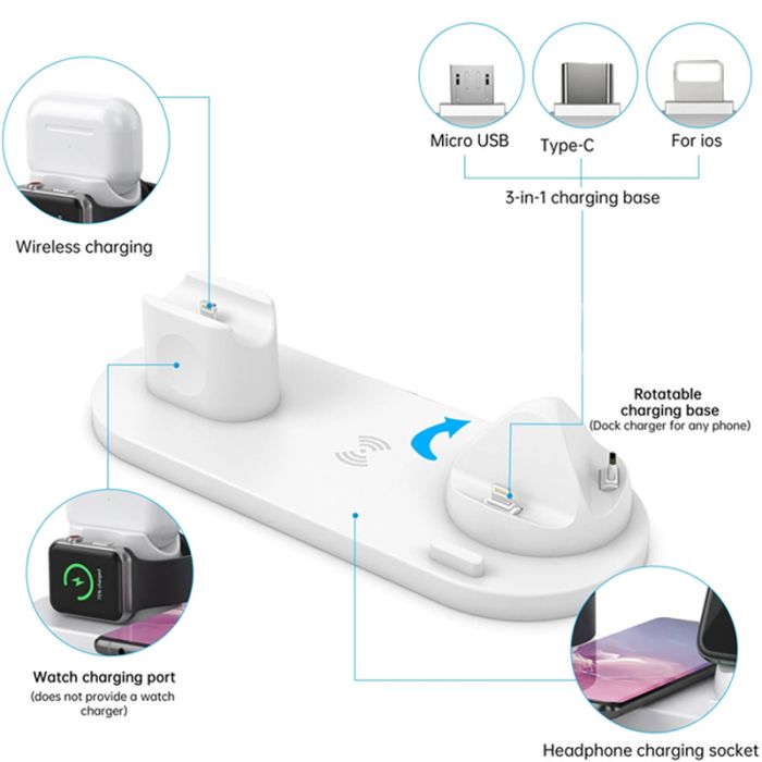 Station De Charge Sans Fil 6 En1 - Blanc