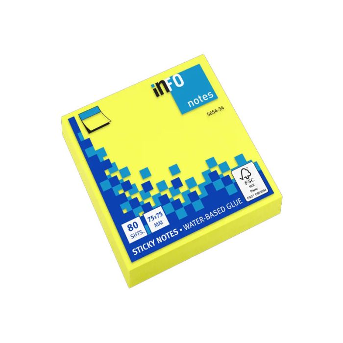 Stick Notes GLOBALNOTES Fluo 75x75 80 Feuilles - Jaune