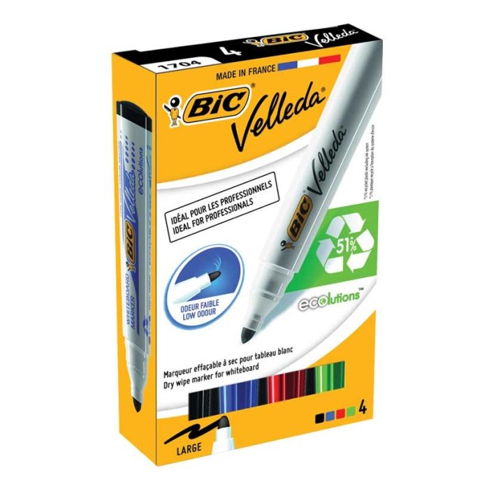 Pack de 4 Marqueurs Pour Tableau Blanc BIC Velleda Ecolutions 1701