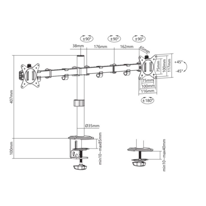 Support de Bureau SBOX LCD-352/2-2 Pour 2 Moniteurs LCD 13