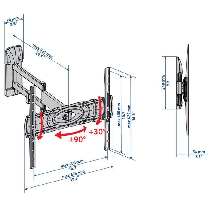 Support Mural Incurvé MELICONI 400DR Pour TV 32'' - 80'' 