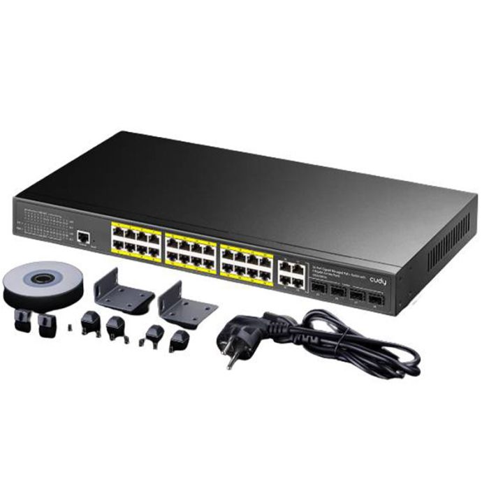 Switch CUDY Gigabit POE+ Géré en couche 2 avec 24 ports, équipé de ports Gigabit Combo