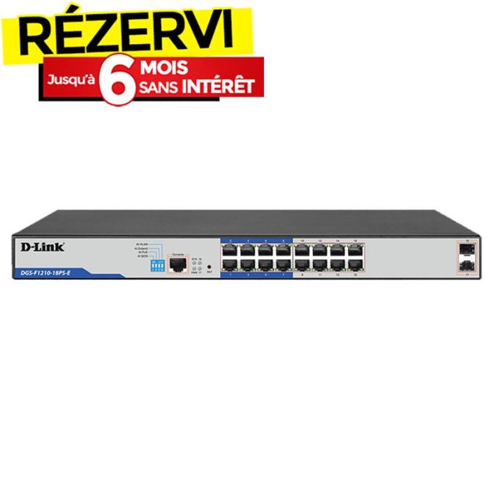Switch D-LINK PoE+ géré intelligent Gigabit avec 16 ports PoE+