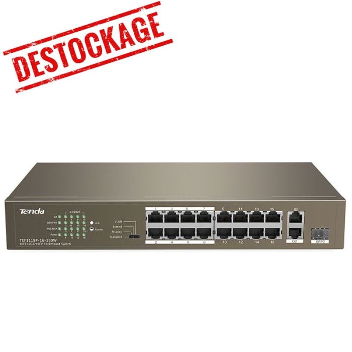 Switch de bureau TENDA TEF1118P-16-150W 16FE+2GE/1SFP avec PoE 16 ports