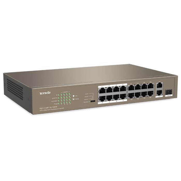 Switch de bureau TENDA TEF1118P-16-150W 16FE+2GE/1SFP avec PoE 16 ports