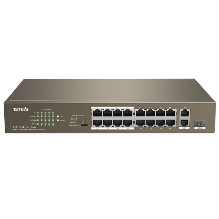 Switch de bureau TENDA TEF1118P-16-150W 16FE+2GE/1SFP avec PoE 16 ports