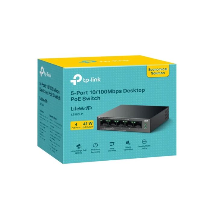 Switch TP-LINK 5 Ports 10/100MBS 4 Ports POE 250M BUDGET POE 41W