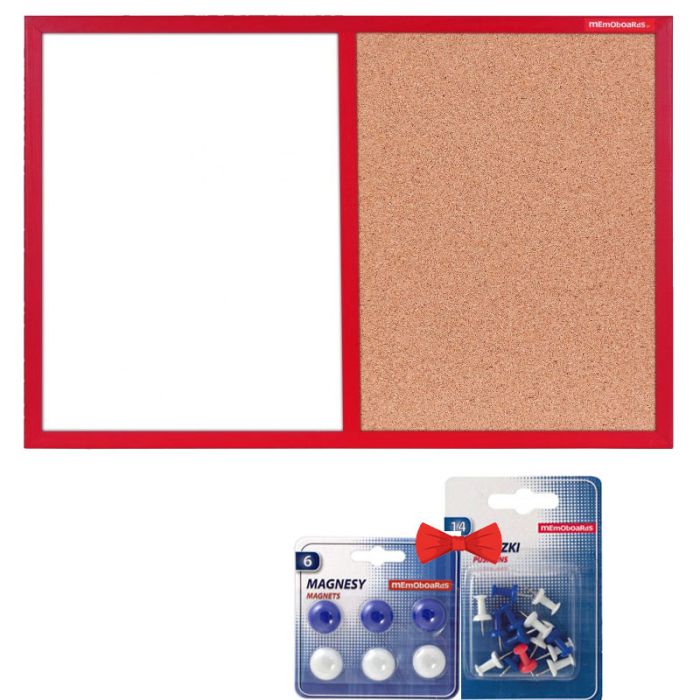 Tableau Mixte Blanc Magnétique et Liège MEMOBOARDS + 2 Cadeaux - Rouge