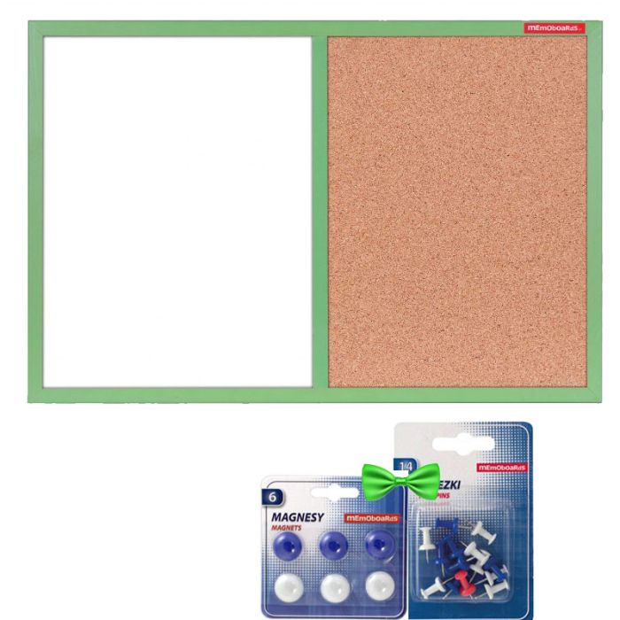 Tableau Mixte Blanc Magnétique et Liège MEMOBOARDS + 2 Cadeaux - Vert