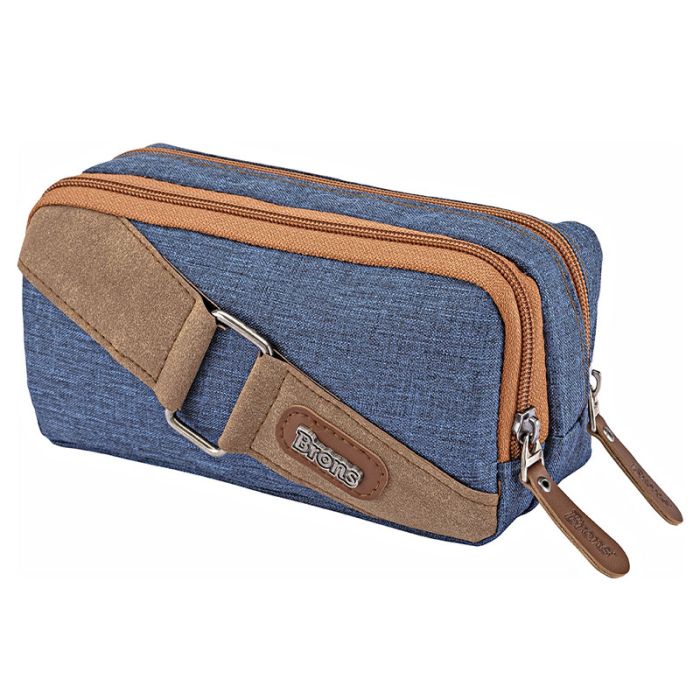 Trousse BRONS avec motif croix bouclée double zip - Bleu